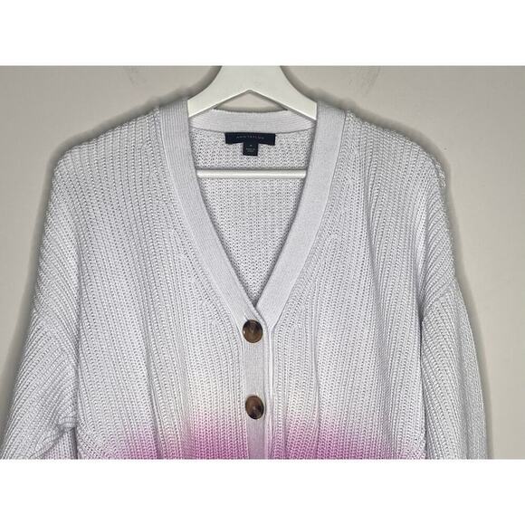 Ann Taylor Ombre Cardigan Cotton Purple Begonia Women's Size M - Picture 4 of 10